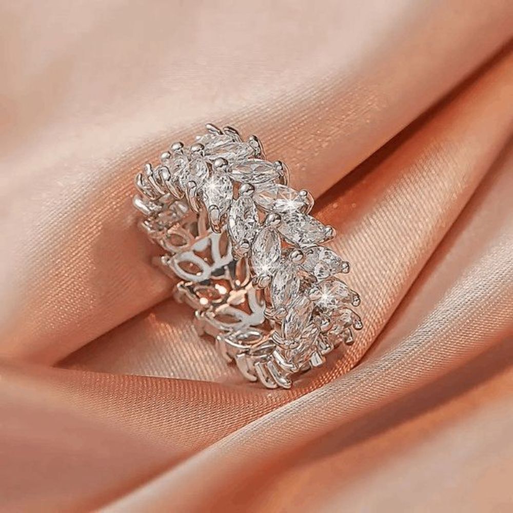 White Gold Diamond Marquise Cut Wide Band Ring